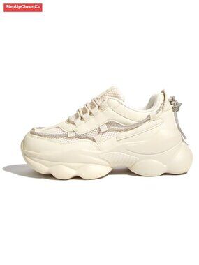 Chunky Platform Sneakers Rhinestone Bling Lace Up Walking Shoes
